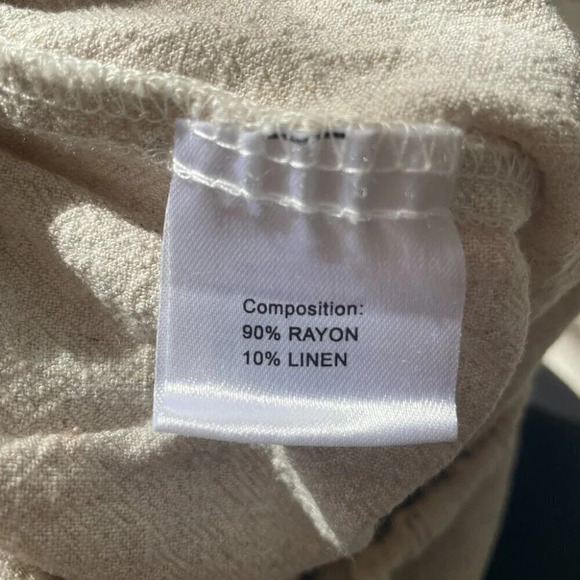Linen Blend Ruffle Hem Pull On Shorts Beige Oatmeal Size Small - Picture 6 of 6